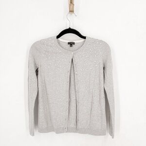 Talbots Gray Cardigan with Relaxed Fit and Crew Neck